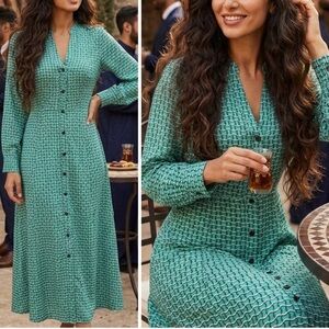 CEFINN teal-patterned midi dress size 2